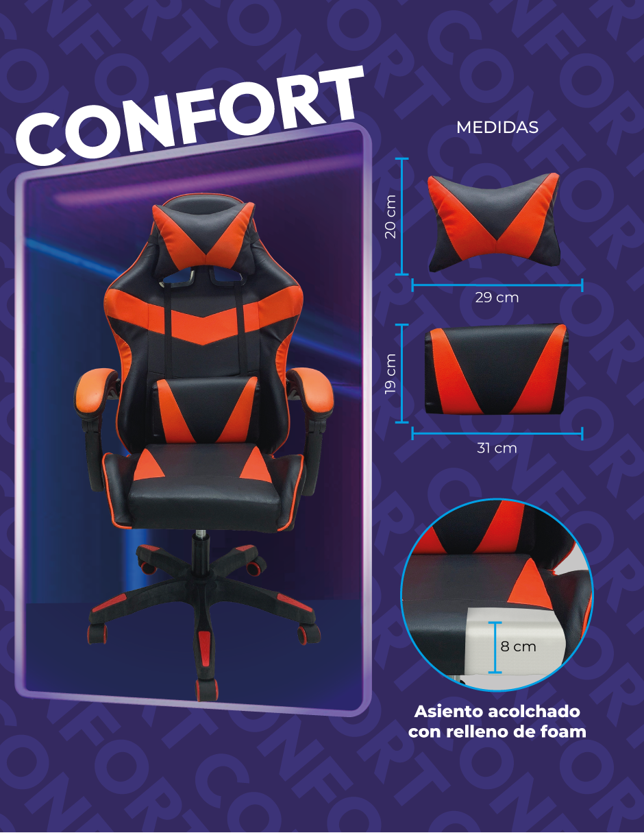 Foto 7 pulgar | Silla Gamer Titanio Ergonómica Sin Reposapiés Raven Rojo