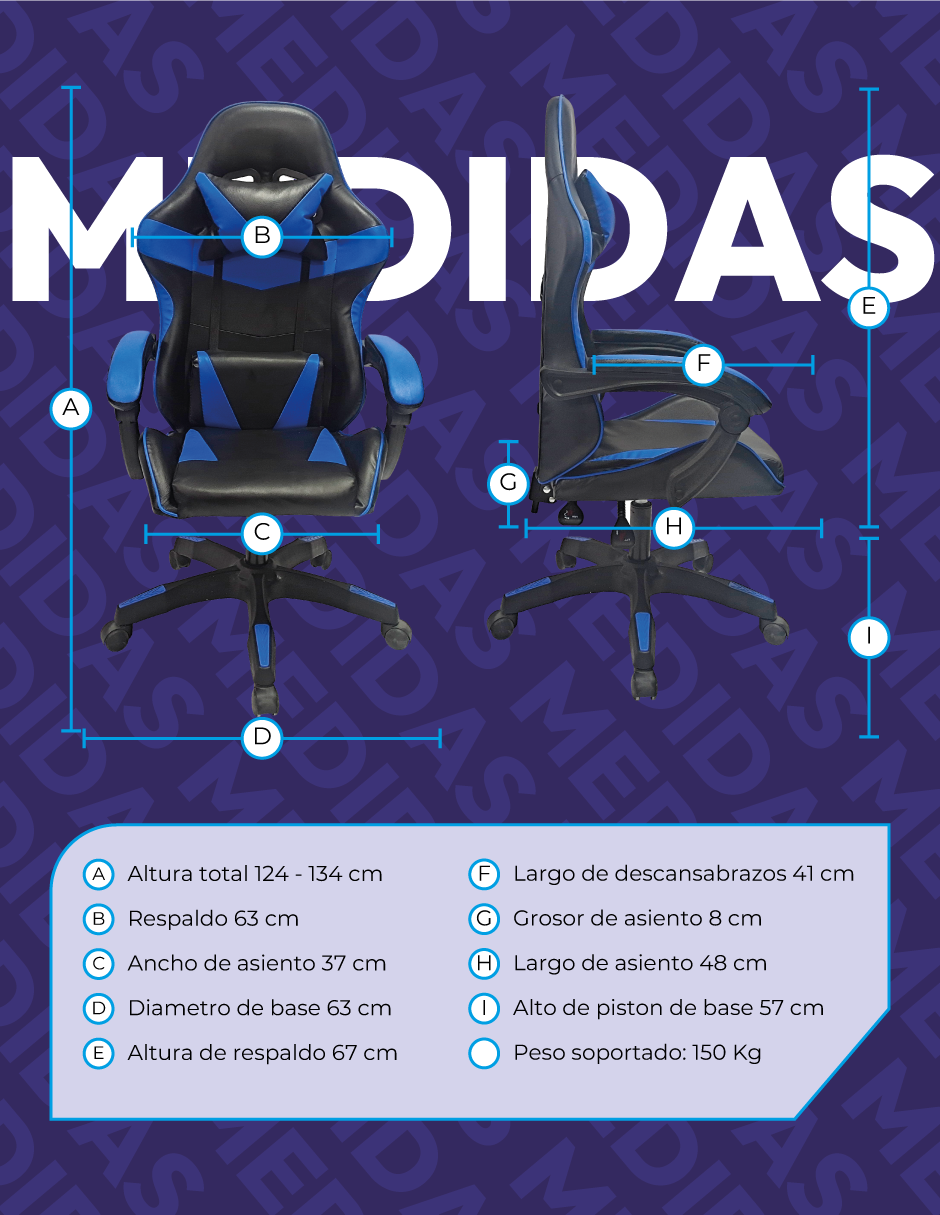 Foto 5 pulgar | Silla Gamer Titanio Ergonómica Sin Reposapiés Raven Azul