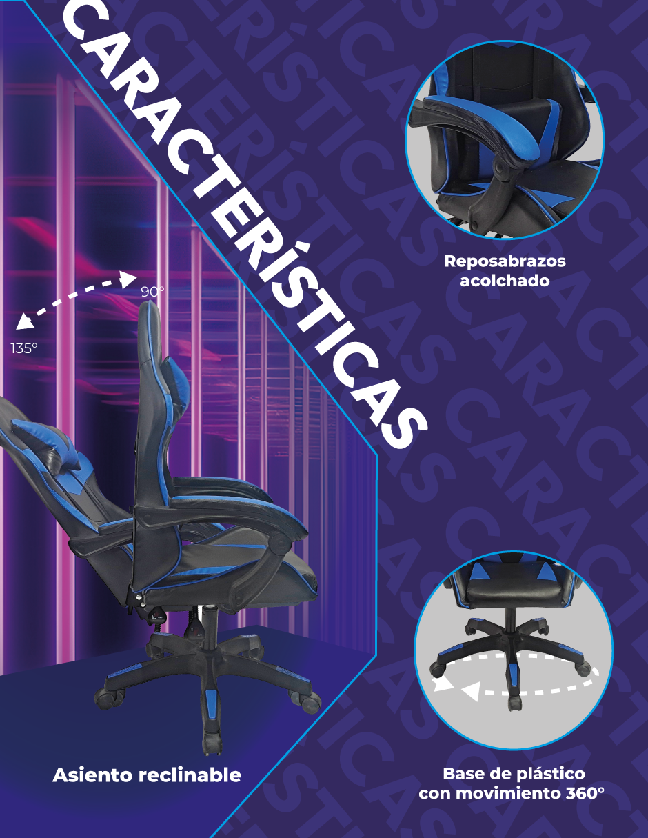 Foto 5 | Silla Gamer Titanio Ergonómica Sin Reposapiés Raven Azul