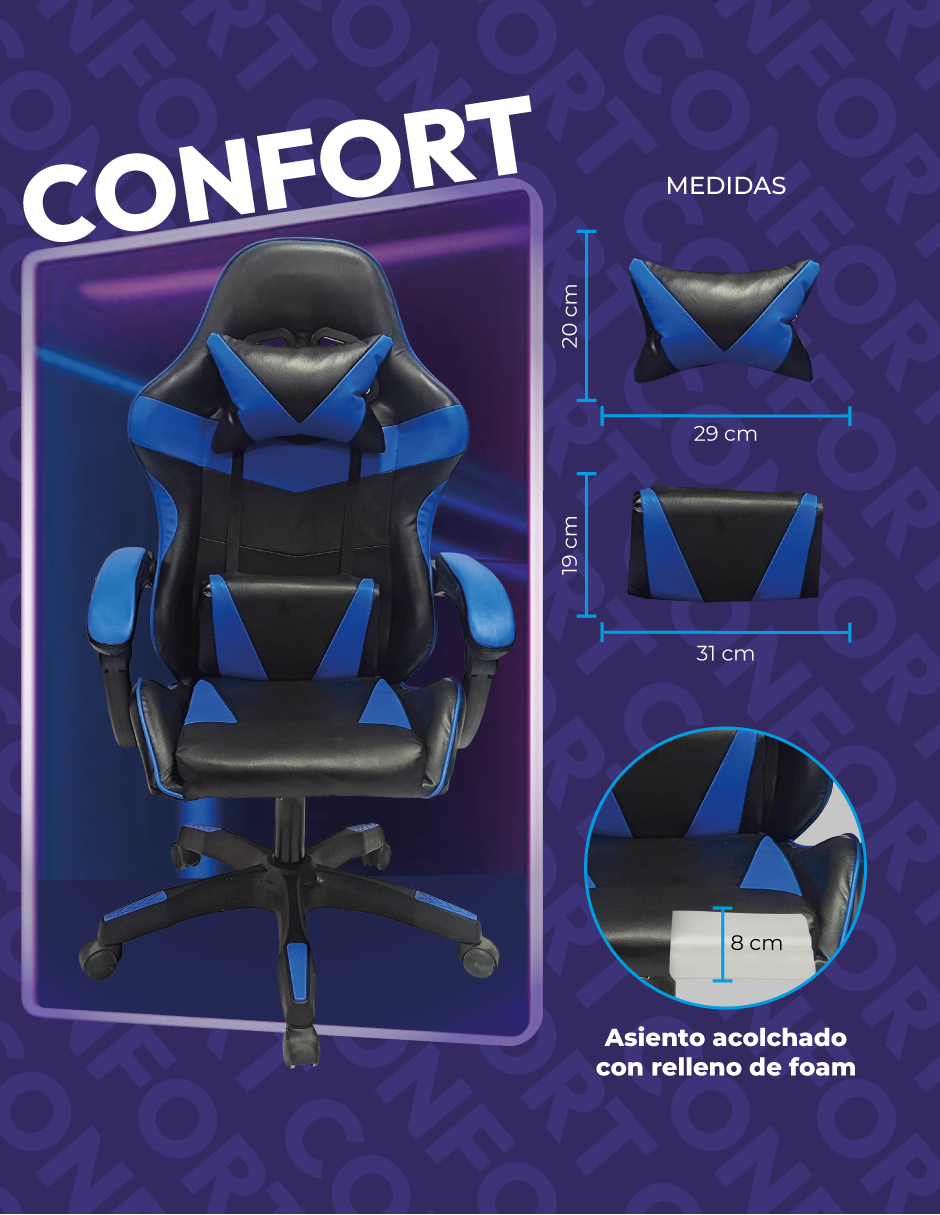 Foto 7 pulgar | Silla Gamer Titanio Ergonómica Sin Reposapiés Raven Azul