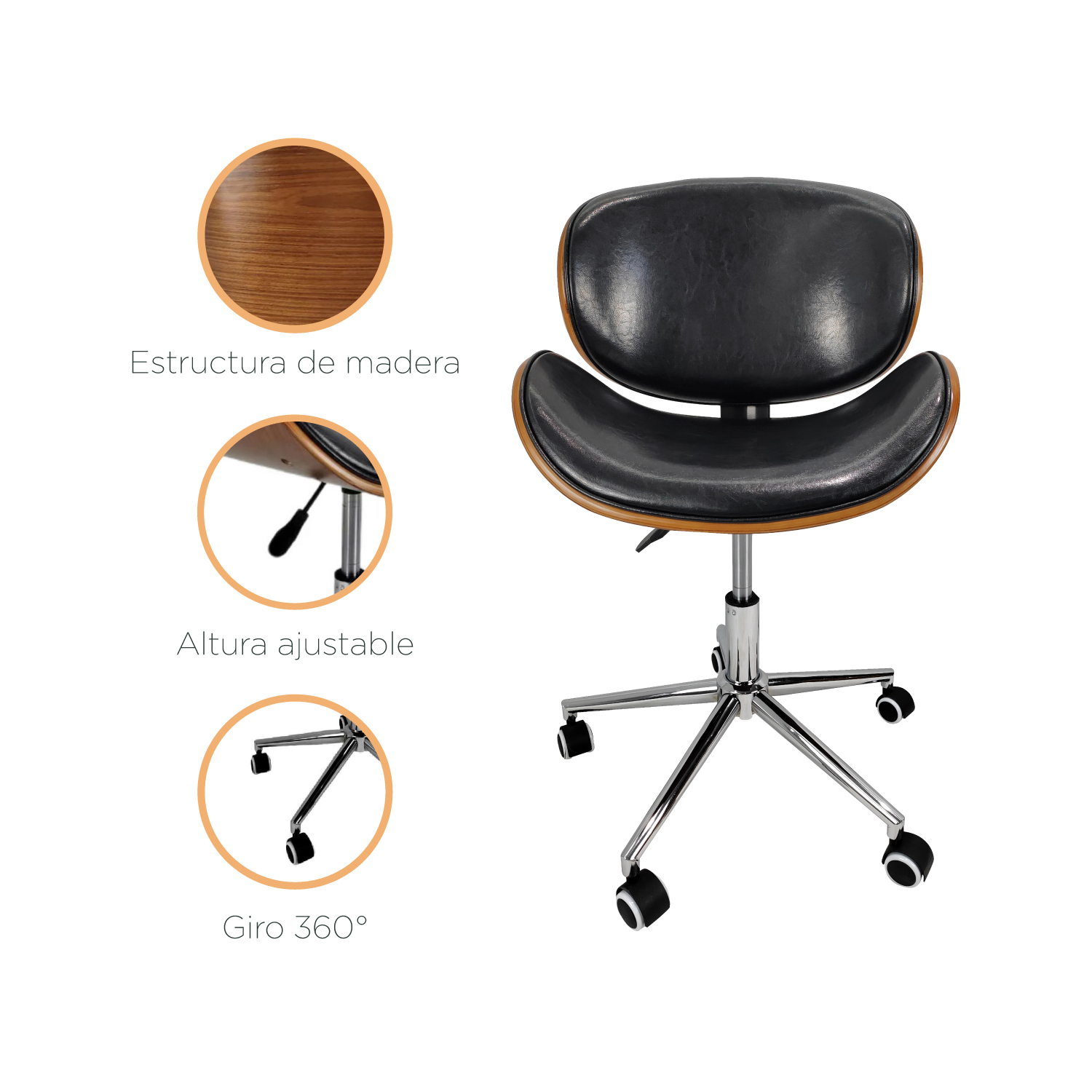 Foto 7 | Silla De Escritorio Top Living Tango-n De Pu Y Madera Negra