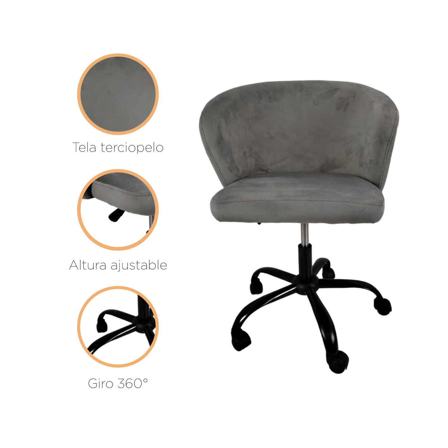 Foto 7 pulgar | Silla De Oficina Top Living Pinoquio De Terciopelo Gris Oscuro