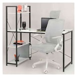 Set Escritorio Blanco Repisas + Silla Ergonómica Ejecutiva Rack & Pack
