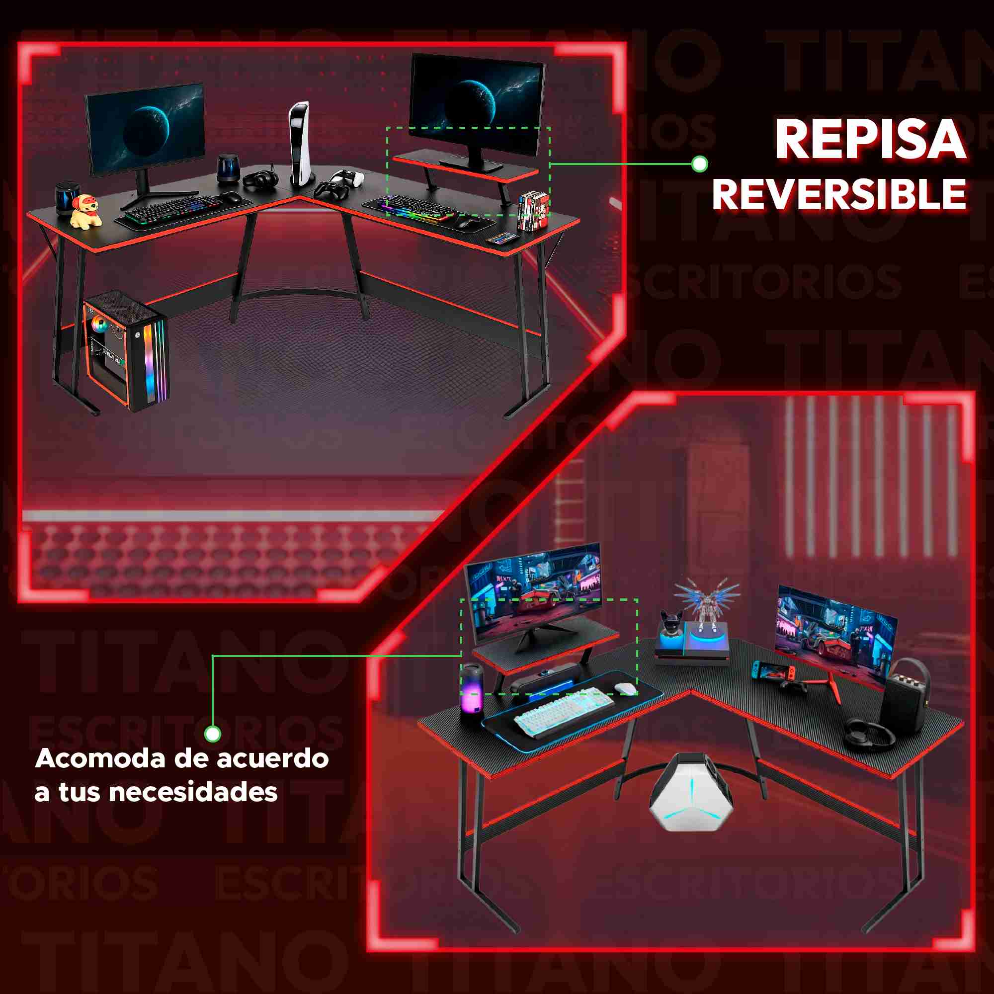 Foto 8 | Escritorio Gamer En Forma De L Titano Nova Negro