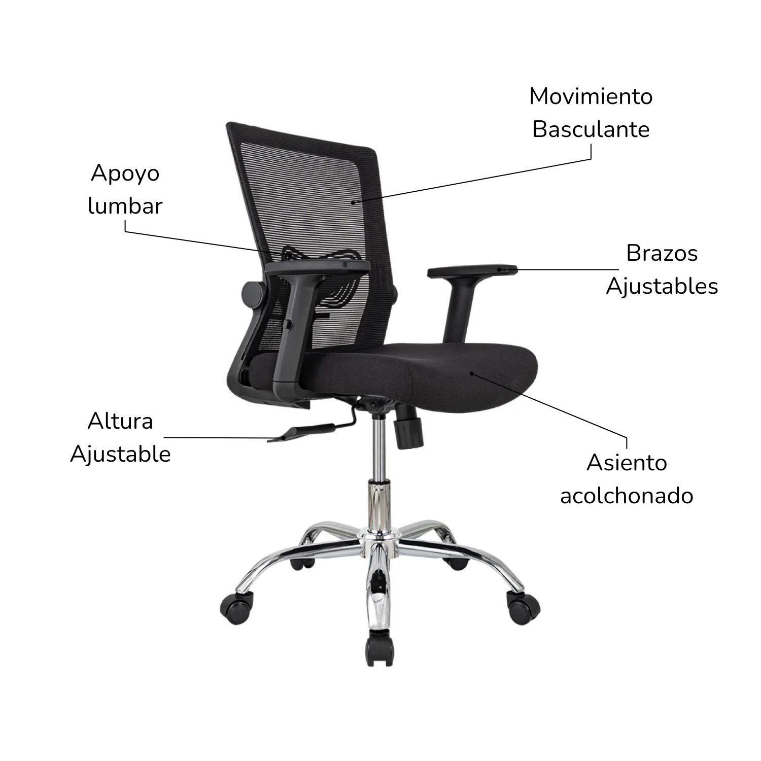 Foto 6 pulgar | Silla De Oficina Ergonómica Ergonomus Con Soporte Lumbar Y Brazos Abatibles Color Negro