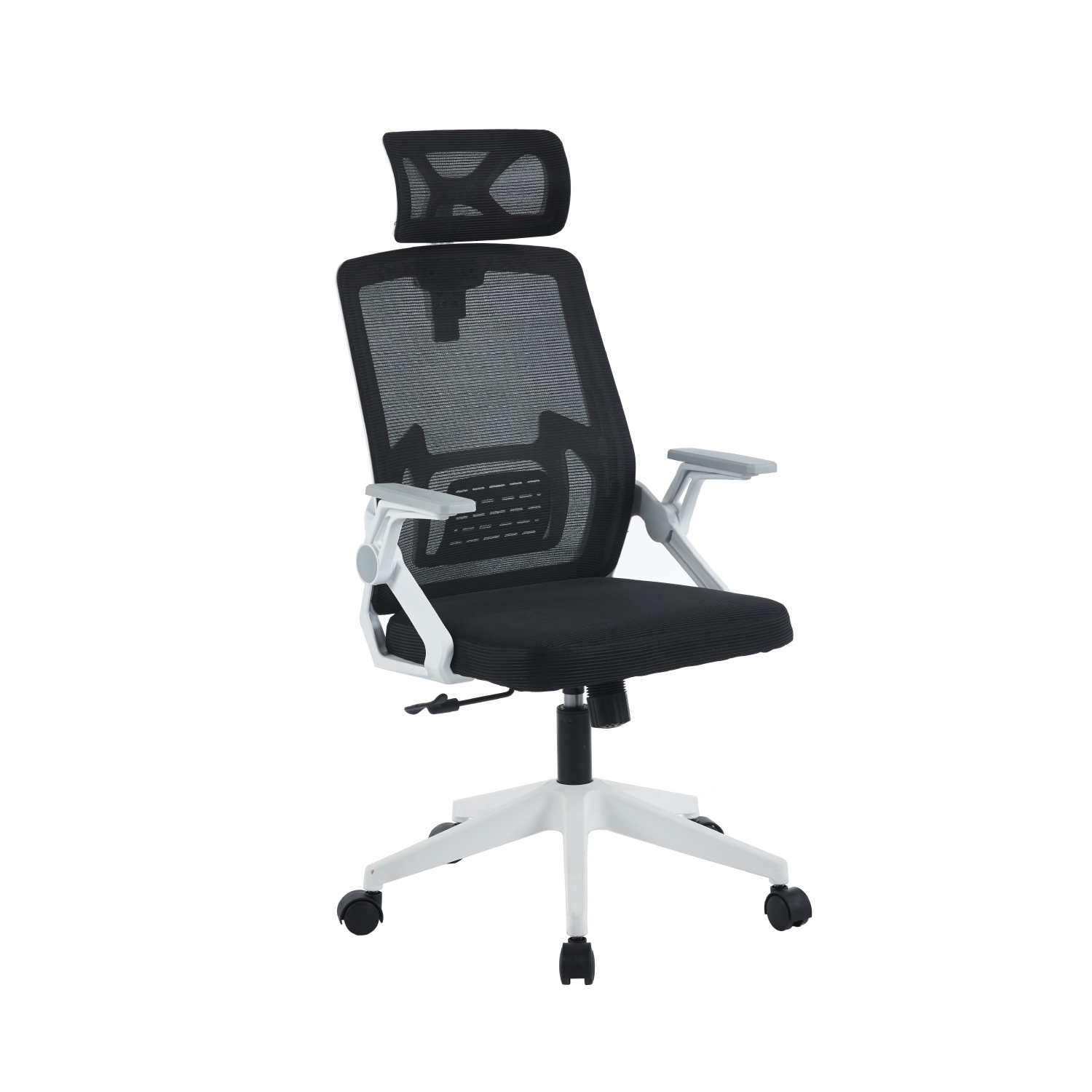 Silla De Oficina Ergonomus Sill-r2b Con Brazos Abatibles Y Cabecero Ajustable Color Blanco Y Negro