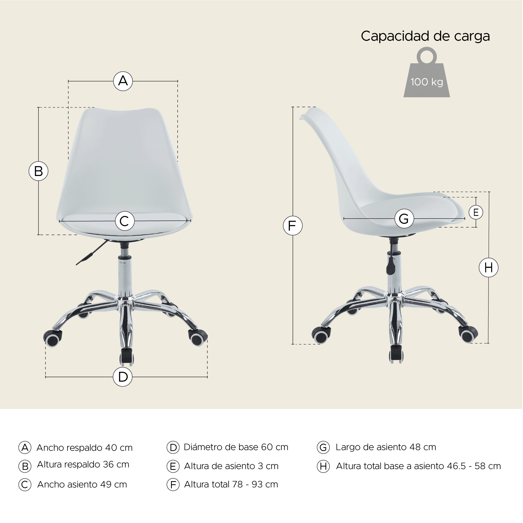 Foto 4 pulgar | Silla De Oficina Elly Cherry Color Blanco