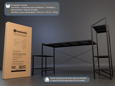 Foto 7 | Escritorio Gamer Ambientika Modelo J Negro