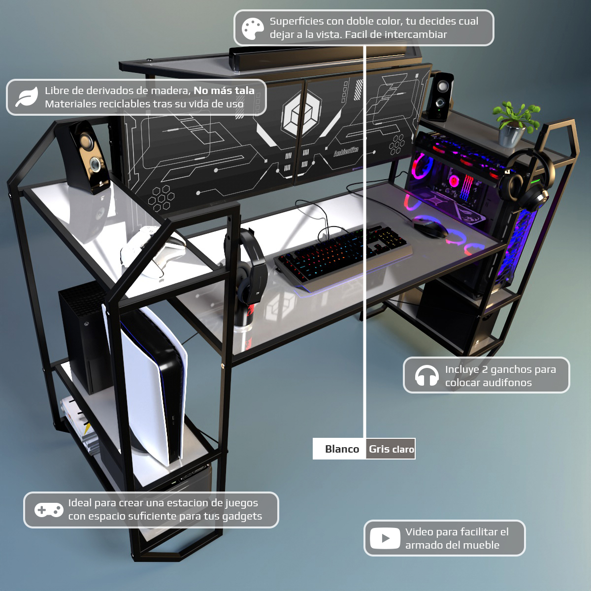 Foto 3 pulgar | Escritorio Gamer Ambientika Modelo H