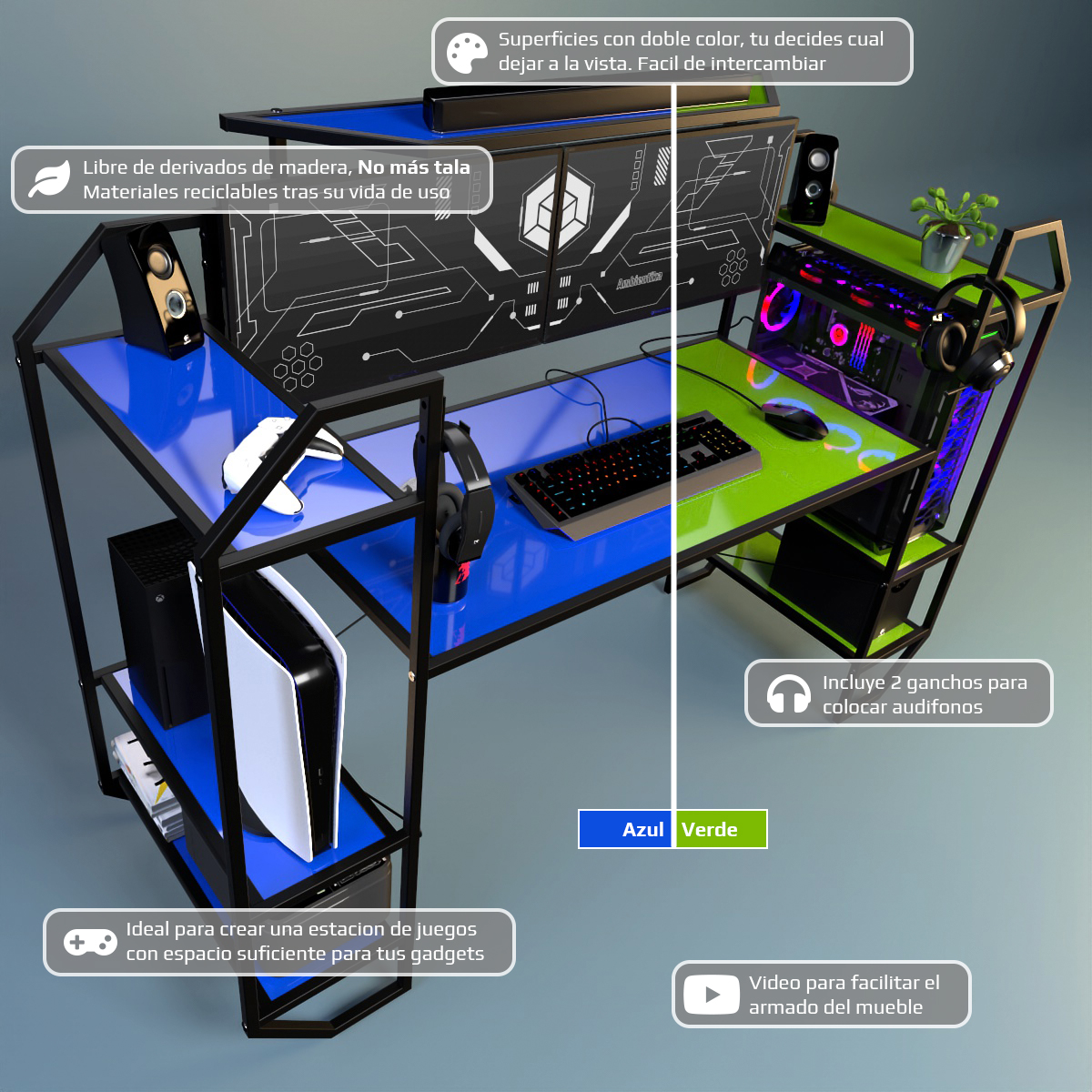 Foto 3 pulgar | Escritorio Gamer Ambientika Modelo H