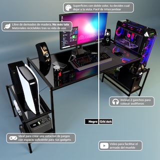 Foto 2 | Escritorio Gamer Ambientika Modelo N Negro
