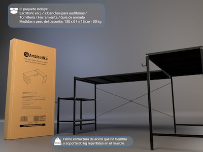 Foto 7 | Escritorio Gamer Ambientika Modelo L Negro