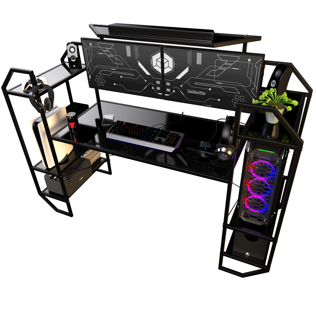 Escritorio Gamer Ambientika Modelo H Negro