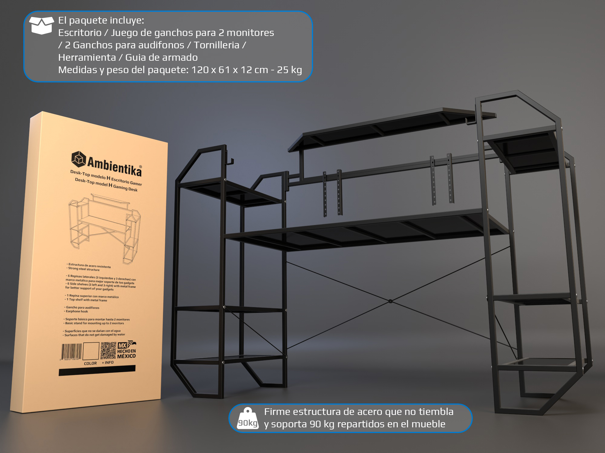 Foto 6 | Escritorio Gamer Ambientika Modelo H Negro