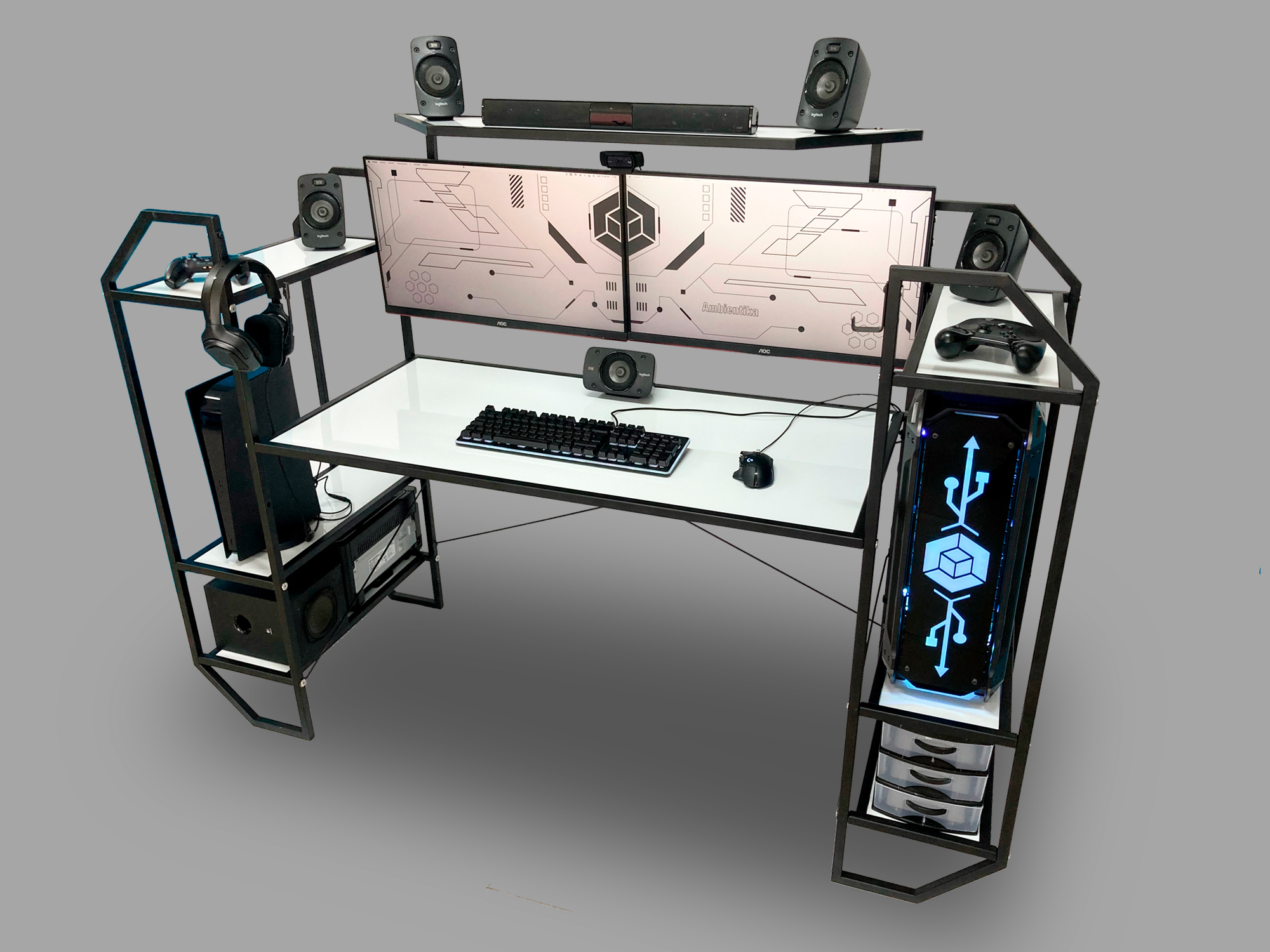 Foto 7 | Escritorio Gamer Ambientika Modelo H Negro