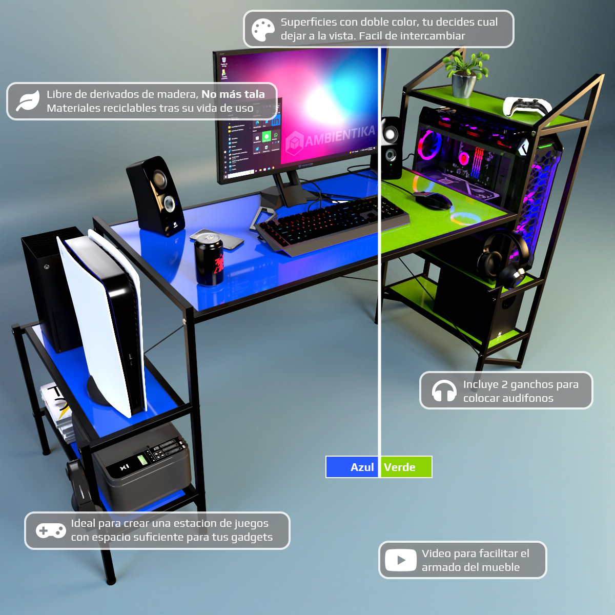 Foto 3 pulgar | Escritorio Gamer Ambientika Modelo J