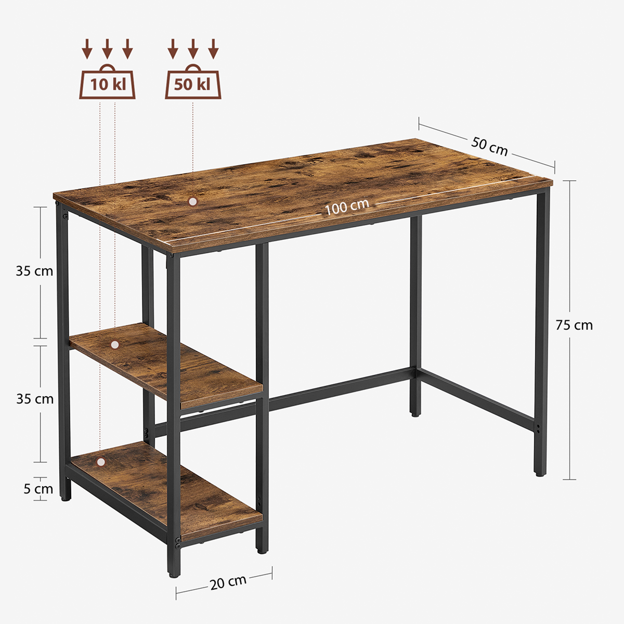 Foto 3 pulgar | Escritorio Para Computadora Café Estilo Industrial - 100x50x75 Cm, Mesa De Oficina Moderna Con Estructura Robusta