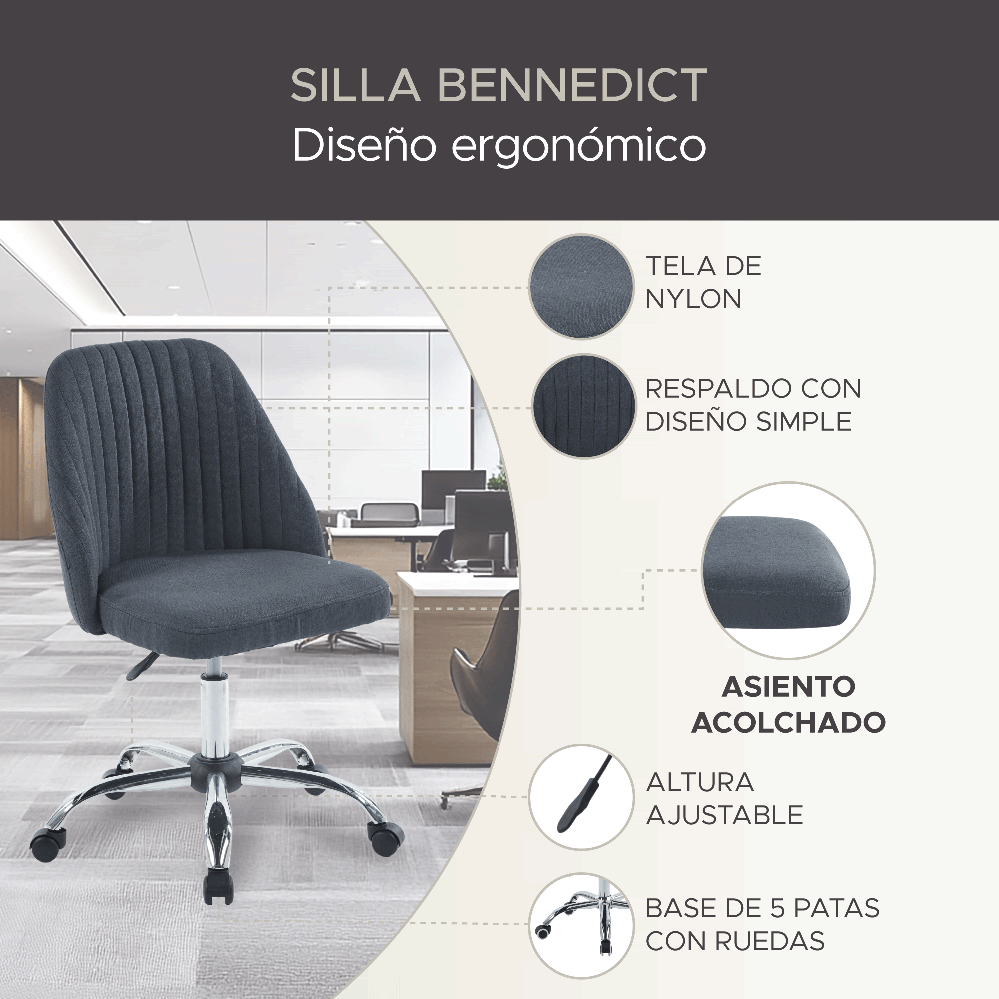 Foto 4 pulgar | Silla Elly Decor Bennedict Gris Oscuro