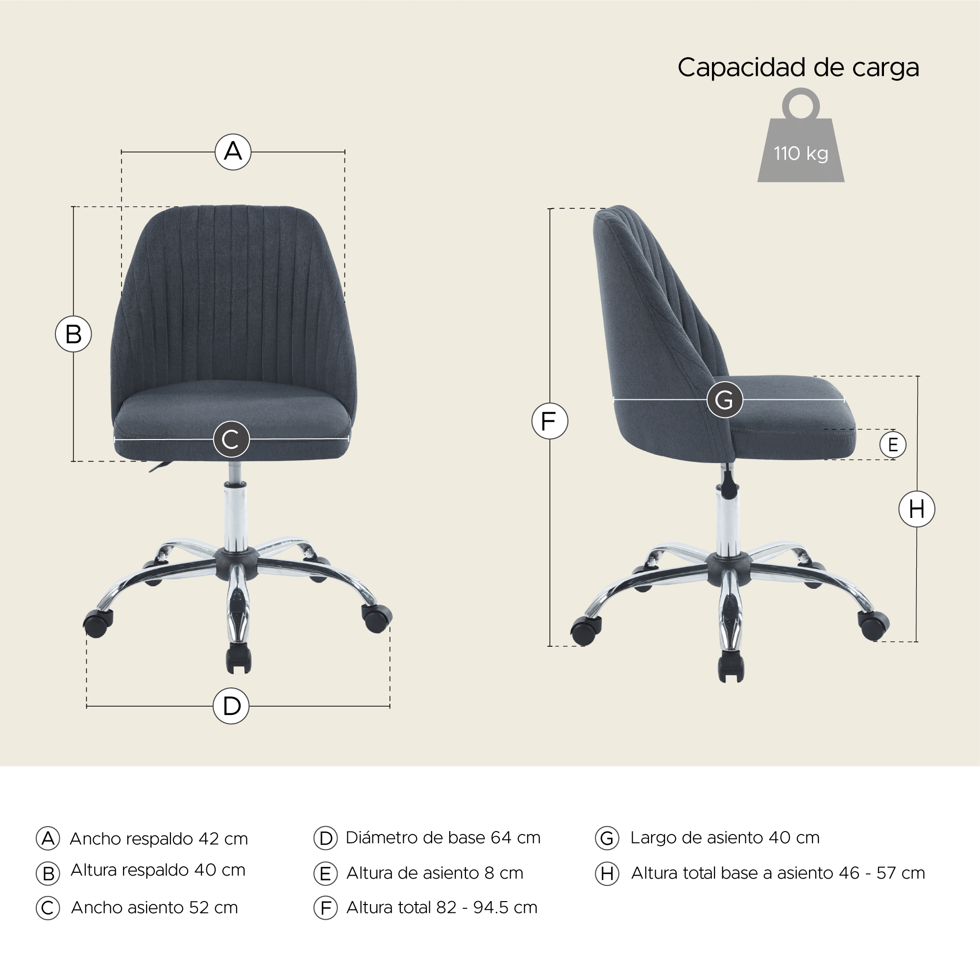 Foto 5 pulgar | Silla Elly Decor Bennedict Gris Oscuro