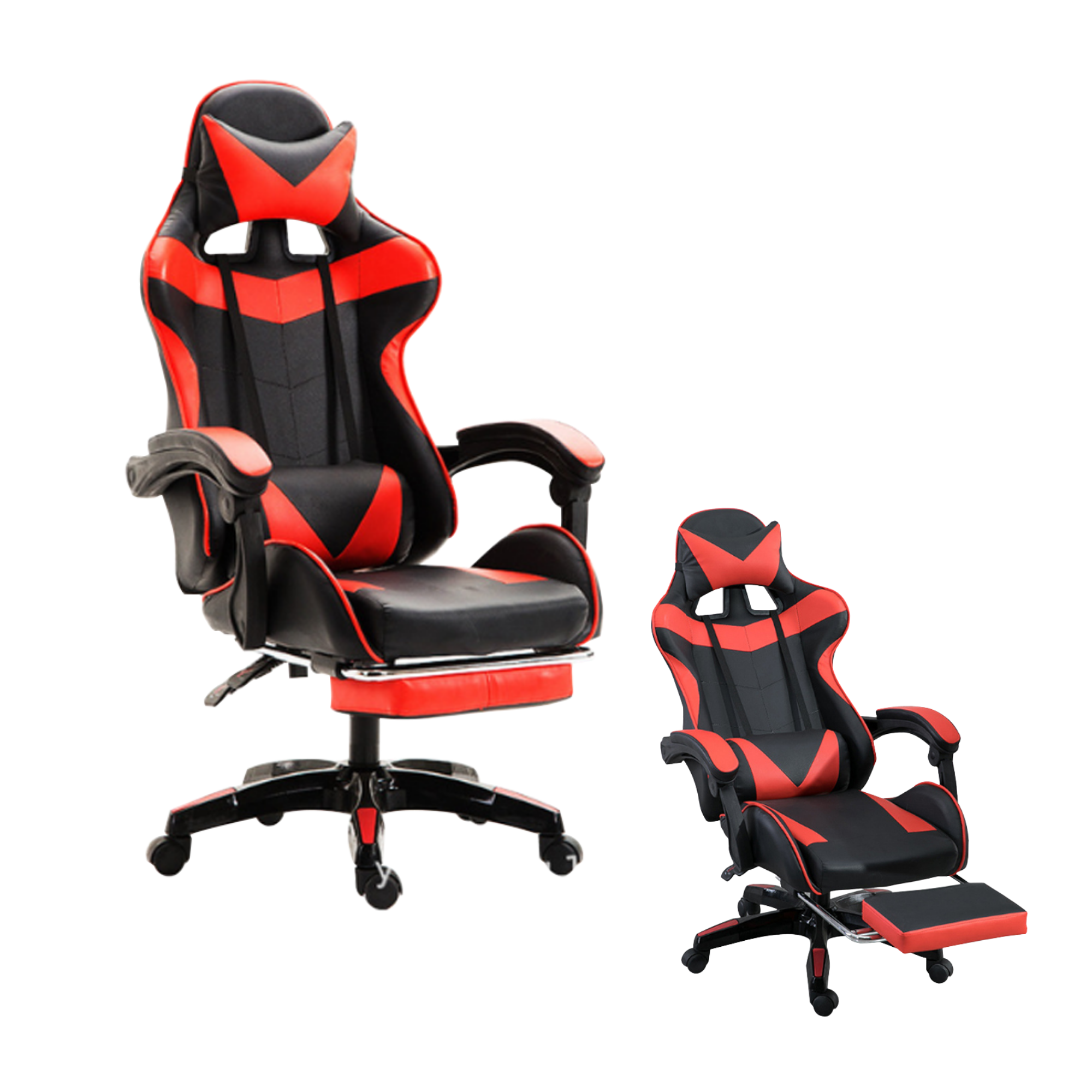 Silla Gamer Reclinable Ergonómica con Reposapiés Roja