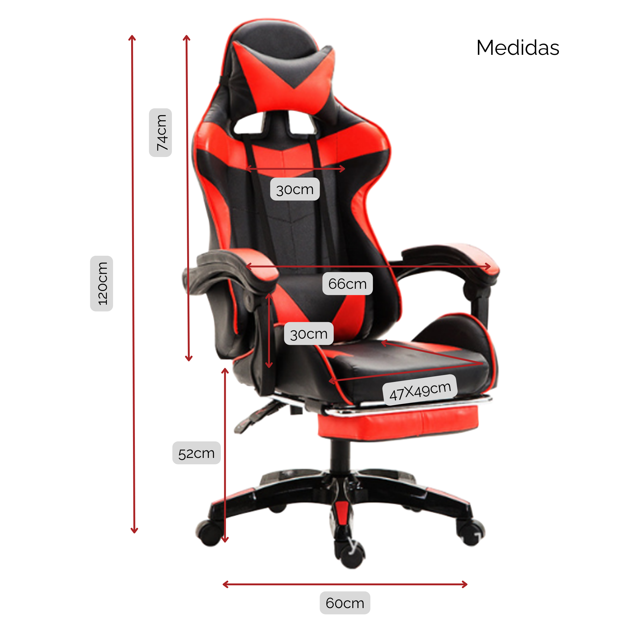 Foto 3 pulgar | Silla Gamer Reclinable Ergonómica con Reposapiés Roja