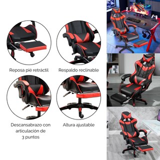 Foto 3 | Silla Gamer Reclinable Ergonómica con Reposapiés Roja