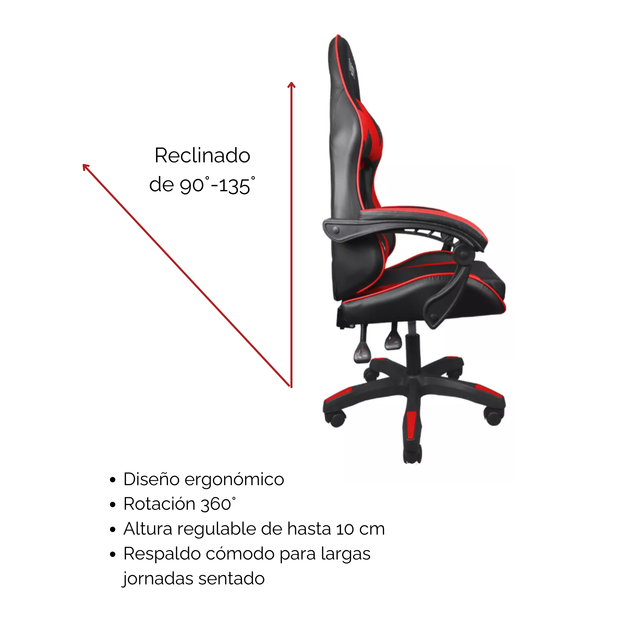 Foto 7 pulgar | Silla Gamer Reclinable Ergonómica con Reposapiés Roja