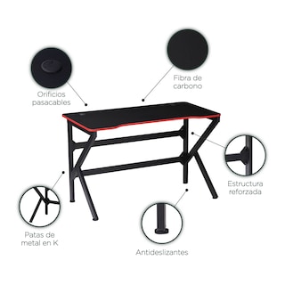 Foto 4 | Escritorio Gamer Top Living Gt-k Con Orificios Pasa-cables Color Negro Y Rojo