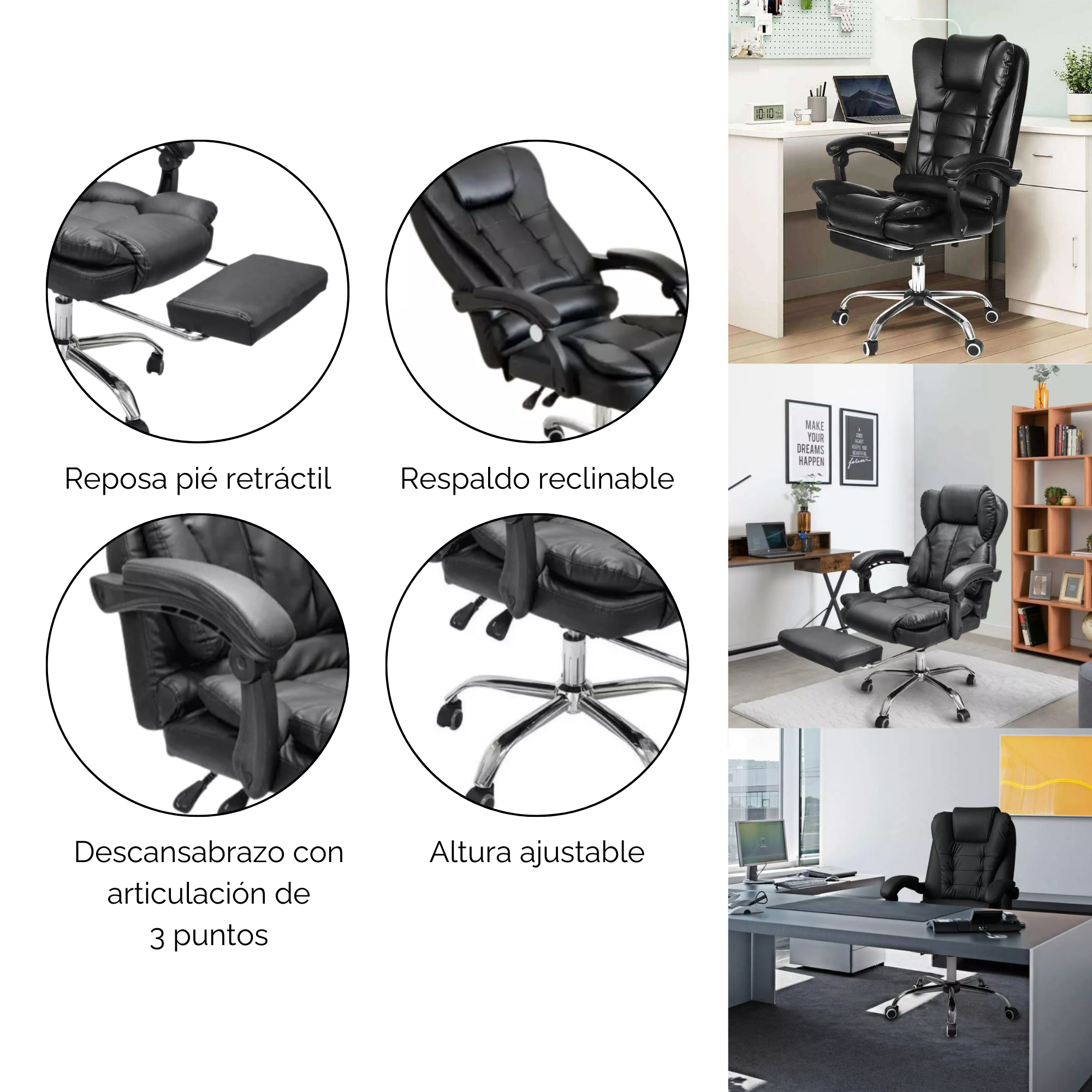 Foto 4 pulgar | Silla de Oficina Ejecutiva Ergonómica Ajustable Reclinable Presidencial