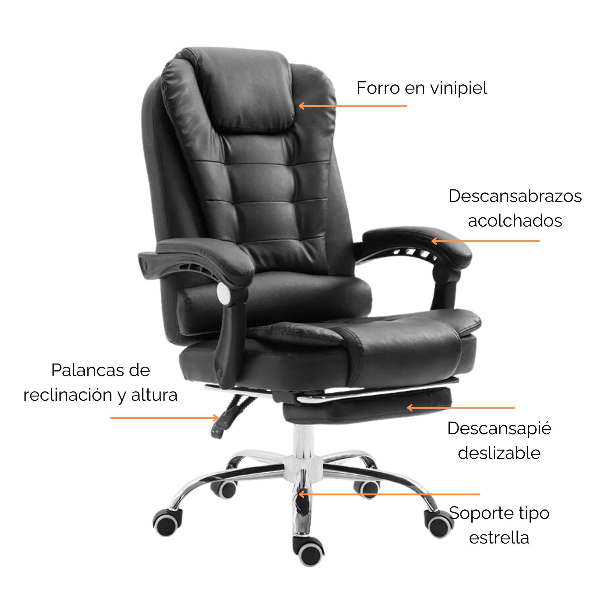 Foto 5 pulgar | Silla de Oficina Ejecutiva Ergonómica Ajustable Reclinable Presidencial