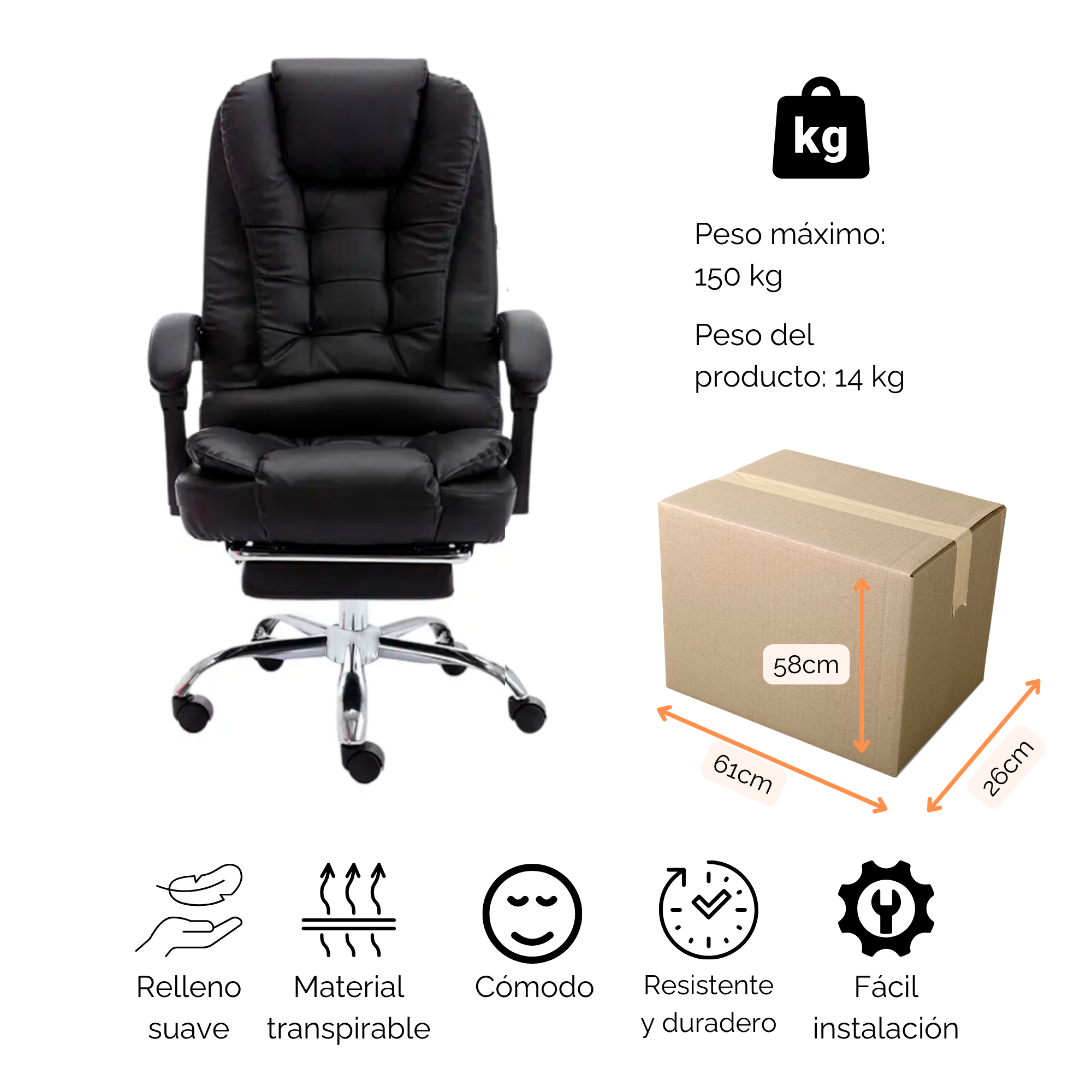 Foto 6 pulgar | Silla de Oficina Ejecutiva Ergonómica Ajustable Reclinable Presidencial
