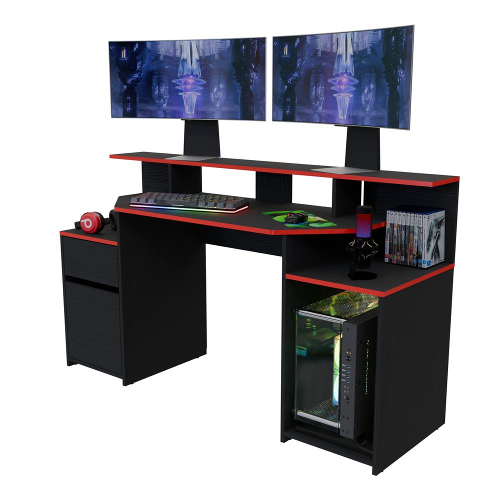 Escritorio Gamer Ares Color Wengue Rojo