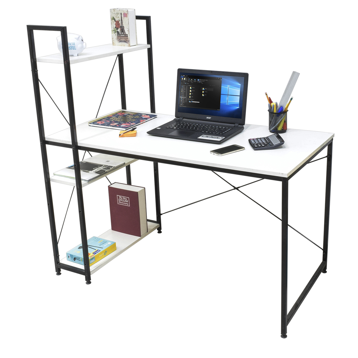 Foto 2 pulgar | Escritorio Top Living Desk-4b Con Estantería Lateral Color Blanco