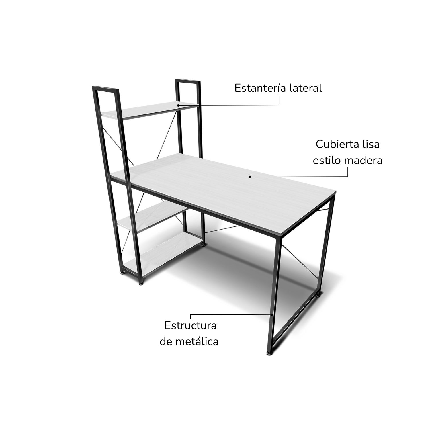 Foto 5 pulgar | Escritorio Top Living Desk-4b Con Estantería Lateral Color Blanco