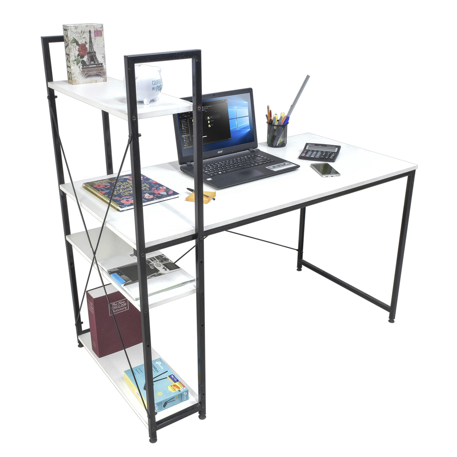 Foto 7 pulgar | Escritorio Top Living Desk-4b Con Estantería Lateral Color Blanco