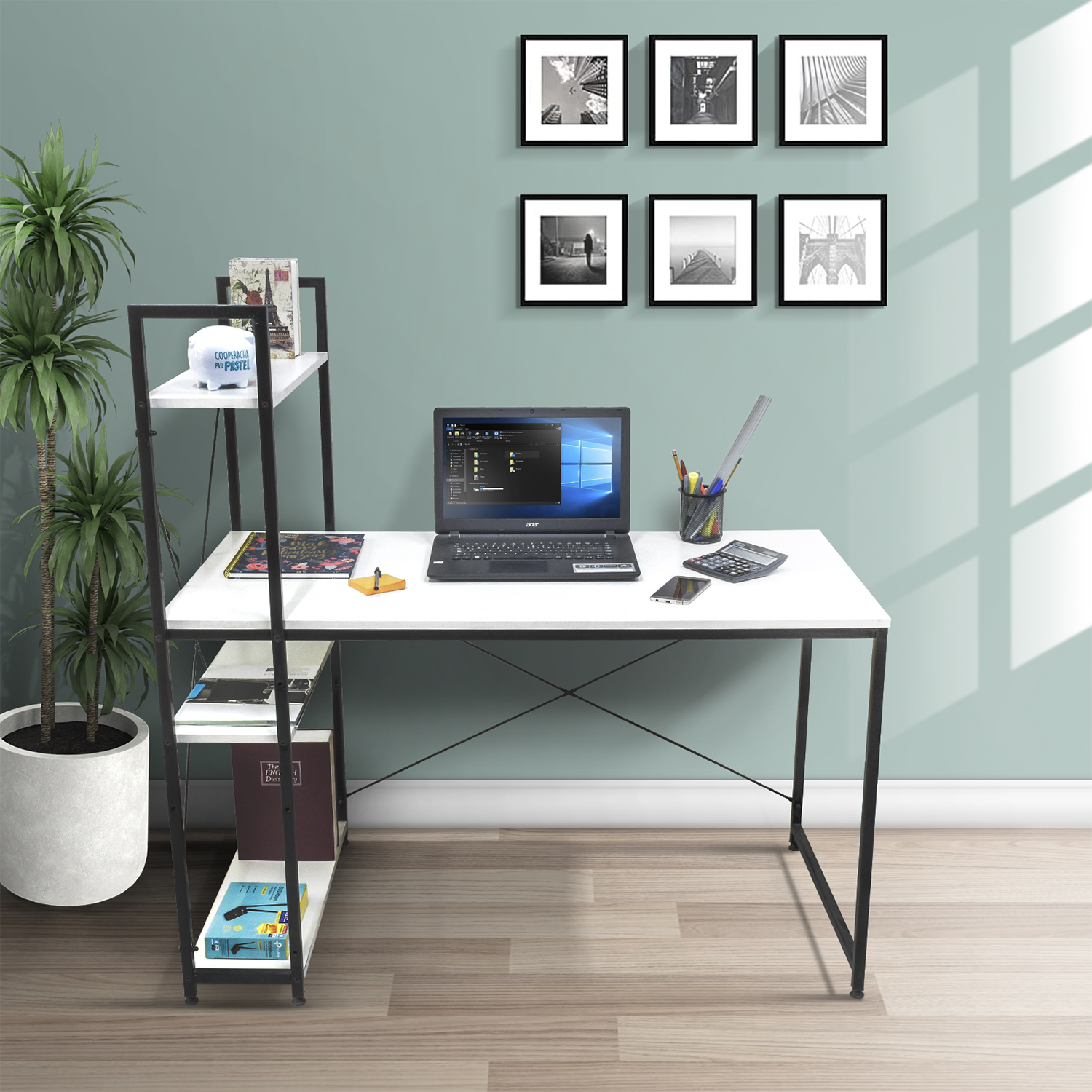 Foto 9 pulgar | Escritorio Top Living Desk-4b Con Estantería Lateral Color Blanco