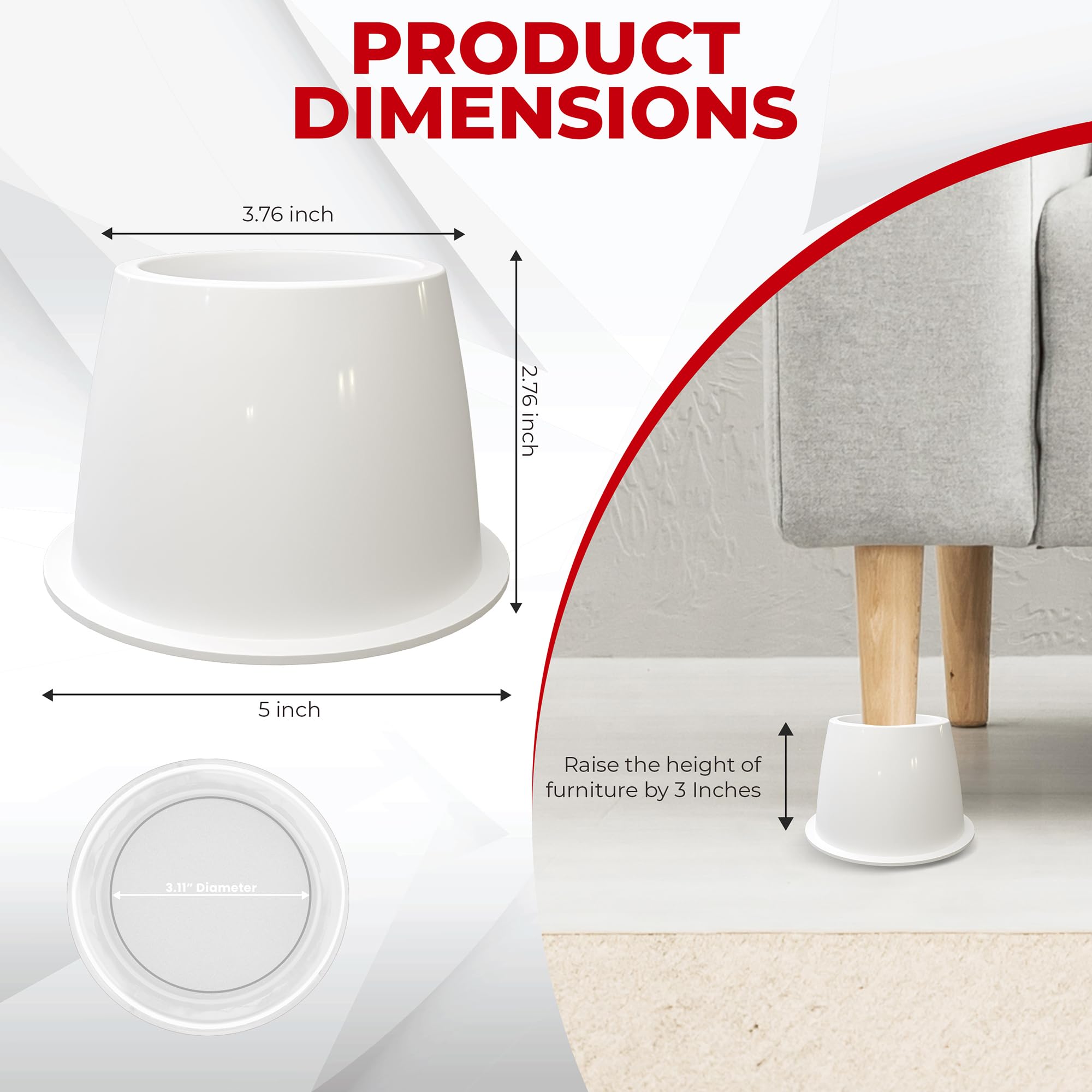 Foto 3 | Bed Risers Utopia Bedding, 5 Cm, 8 Unidades, Muebles Redondos, Color Blanco - Venta Internacional.