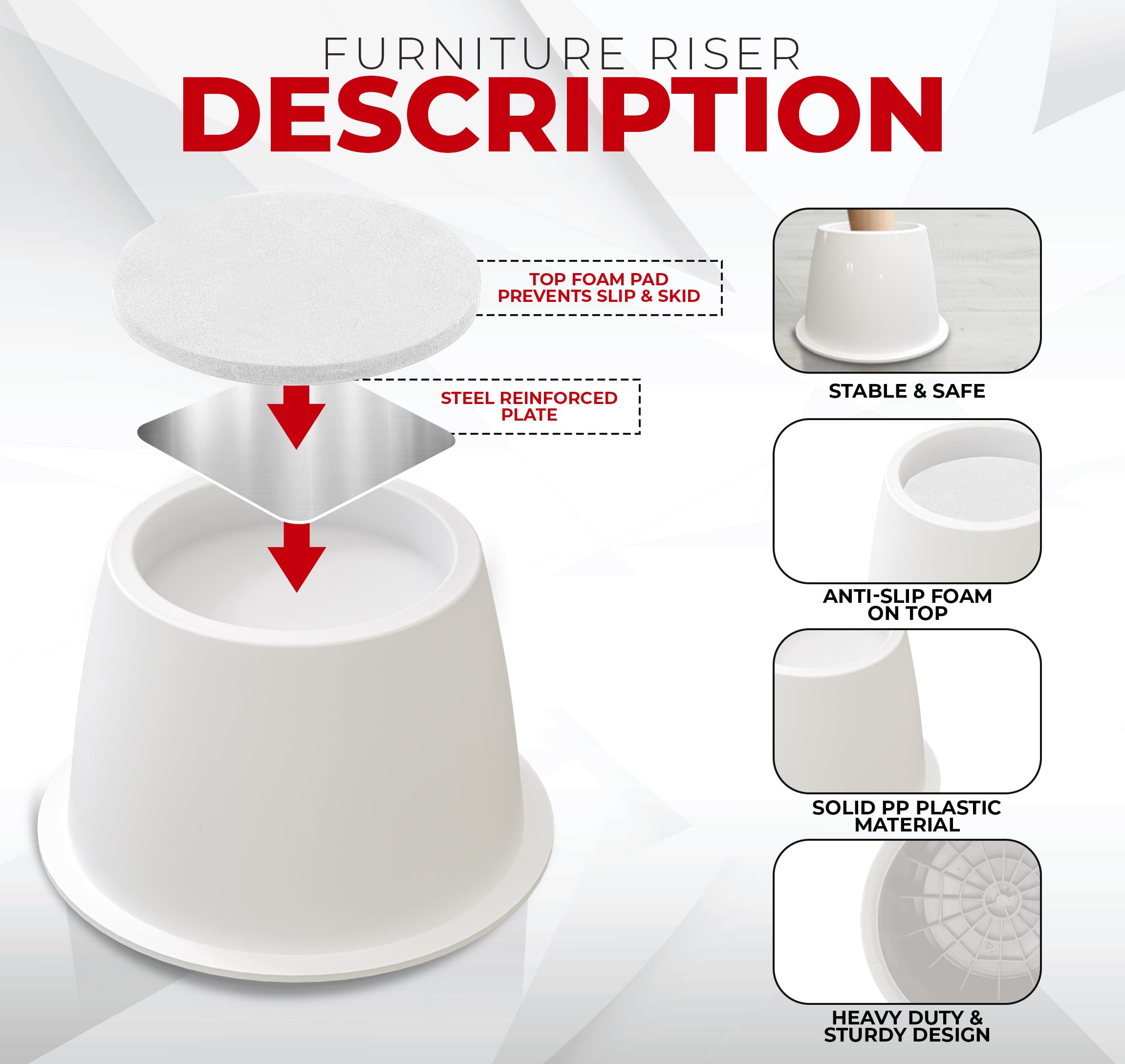 Foto 4 | Bed Risers Utopia Bedding, 5 Cm, 8 Unidades, Muebles Redondos, Color Blanco - Venta Internacional.