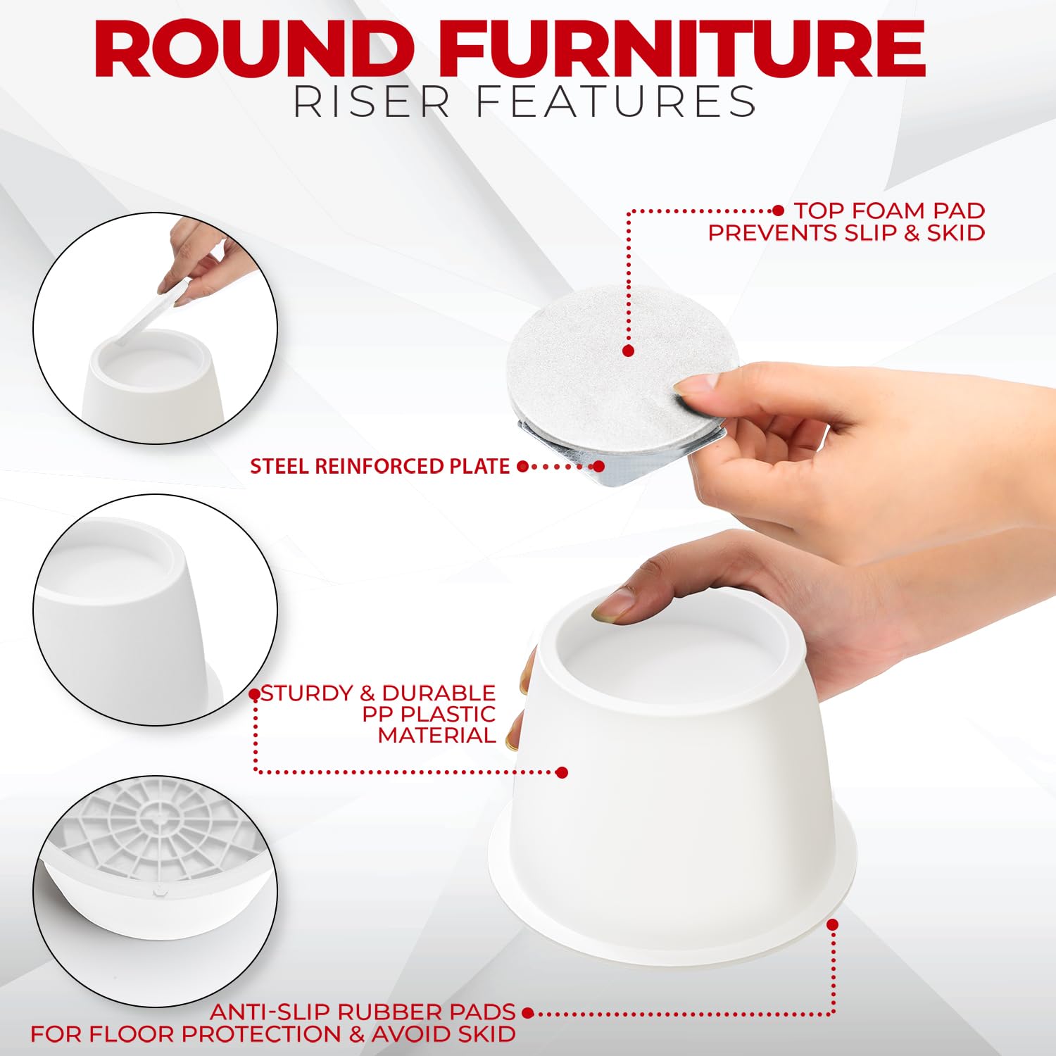 Foto 3 pulgar | Bed Risers Utopia Bedding, 8 Unidades, Muebles Redondos De 7,6 Cm, Color Blanco - Venta Internacional.