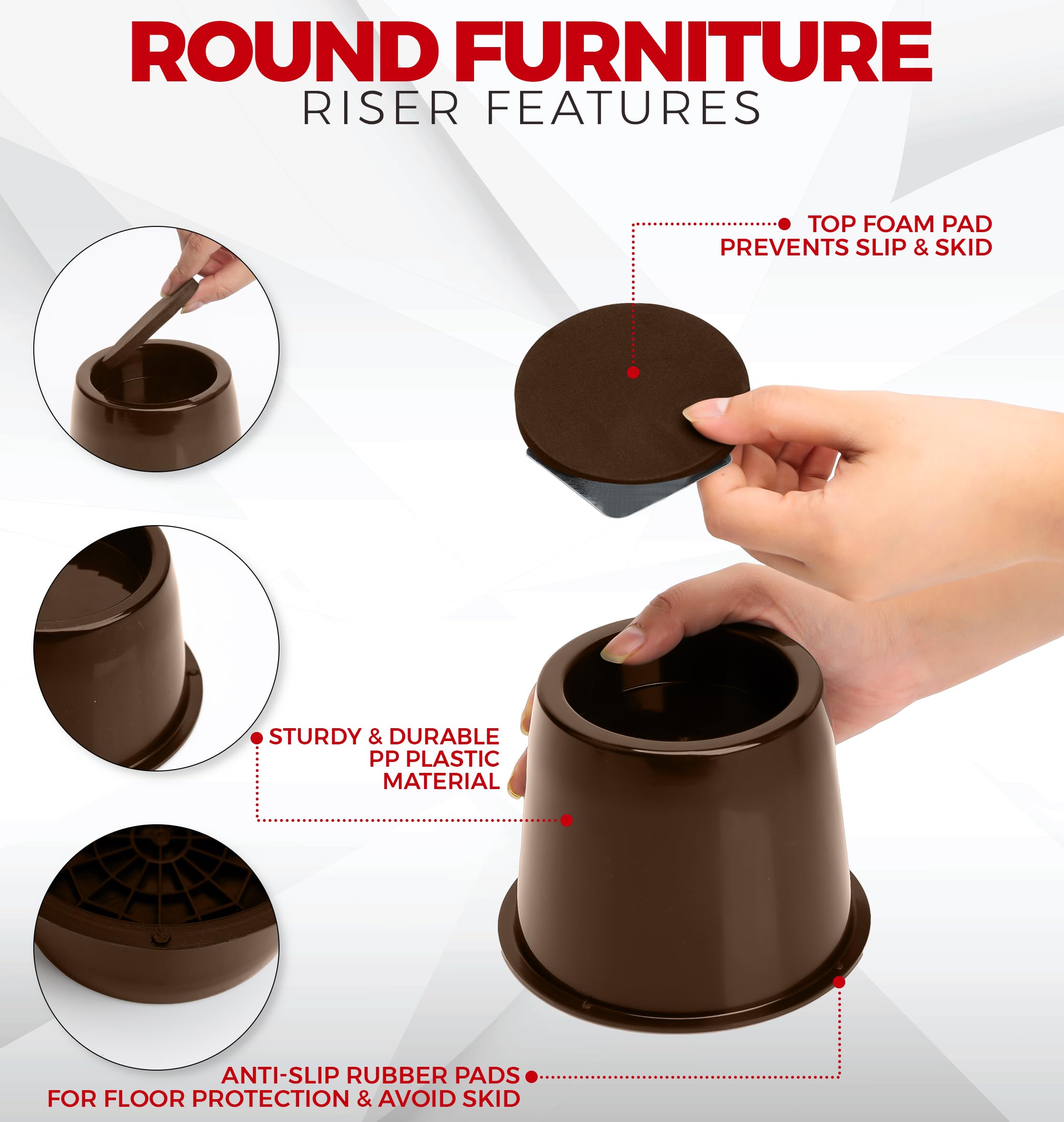 Foto 5 pulgar | Bed Risers Utopia Bedding, Paquete De 8 Unidades, Muebles Redondos De 7,6 Cm, Color Marrón - Venta Internacional.
