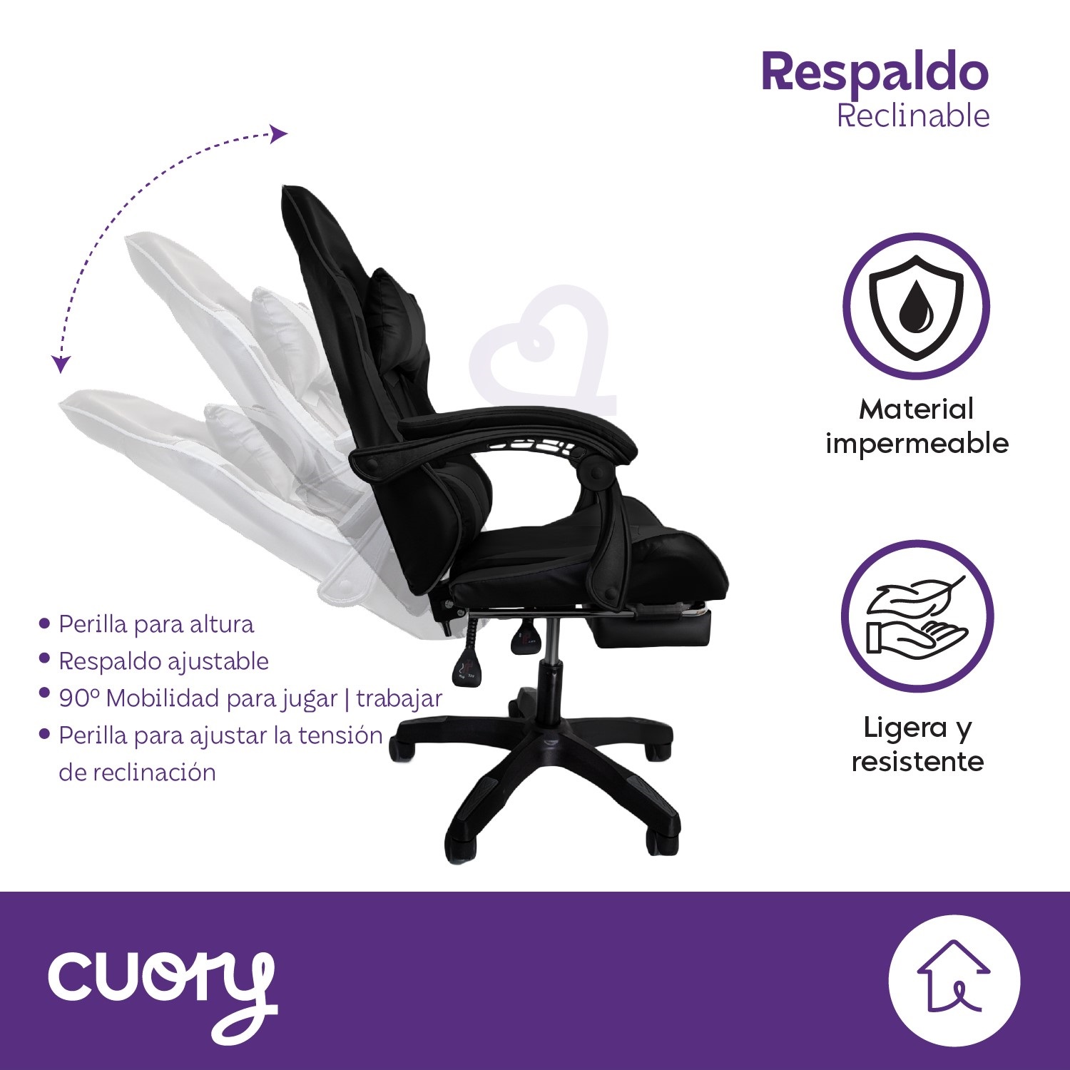 Foto 5 pulgar | Silla Gamer Ergonómica Reposapiés Reclinable Gaming Oficina Negro