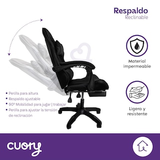 Foto 4 | Silla Gamer Ergonómica Reposapiés Reclinable Gaming Oficina Negro