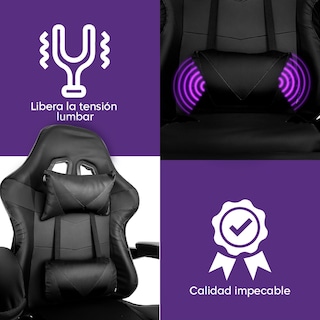 Foto 5 | Silla Gamer Ergonómica Reposapiés Reclinable Gaming Oficina Negro