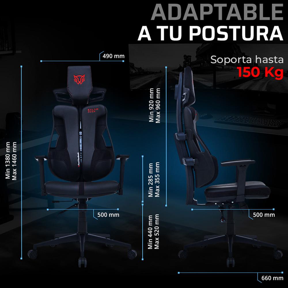 Foto 6 pulgar | Silla Gamer Balam Rush Bolt Rush Pa Ergonomica Reclinable 120° 150kg Reposabrazos 3d Piston Clase 4 Negro Br-940528