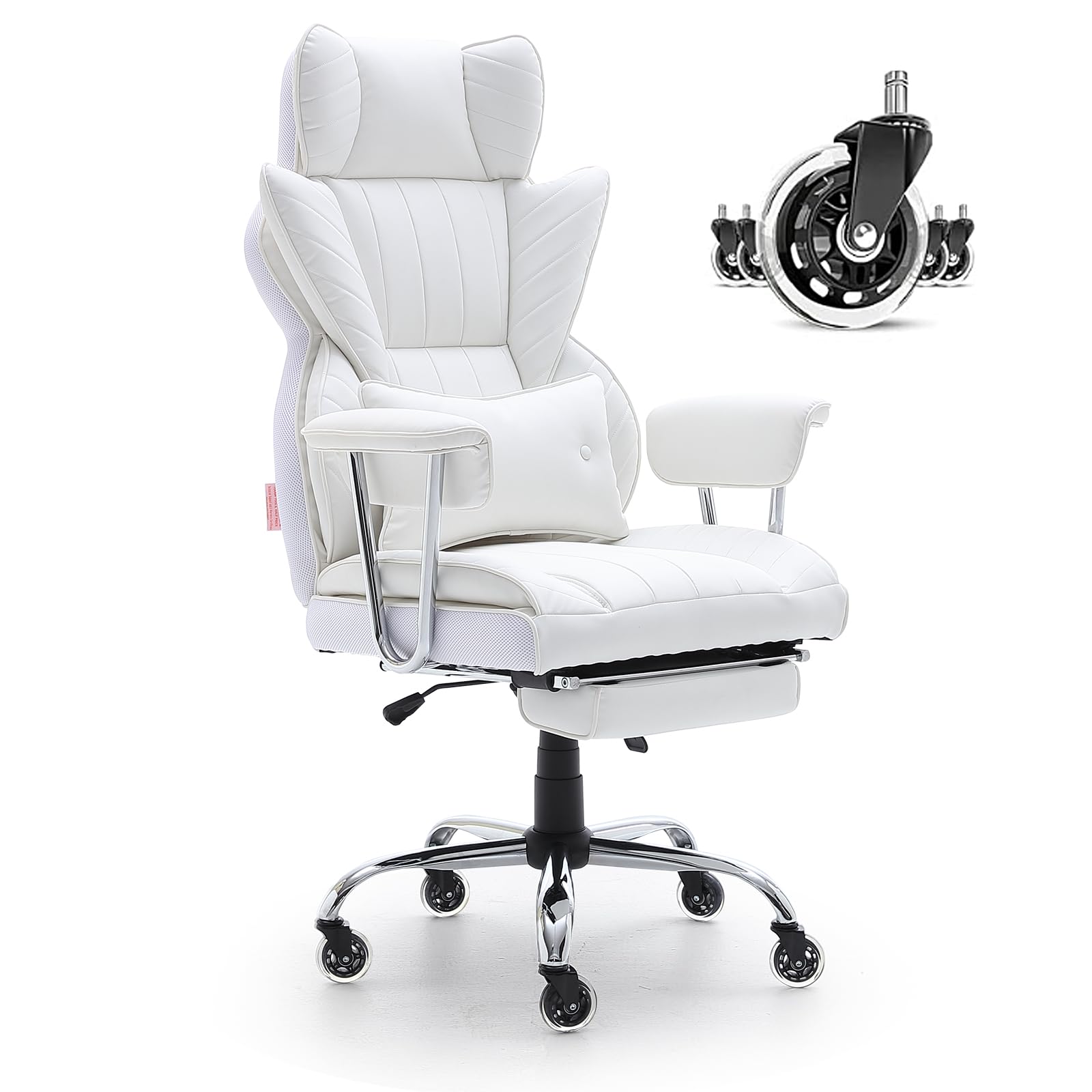 Foto 2 pulgar | Silla De Oficina Vevor Reclinable Con Reposapiés De Piel Sintética Blanca - Venta Internacional.