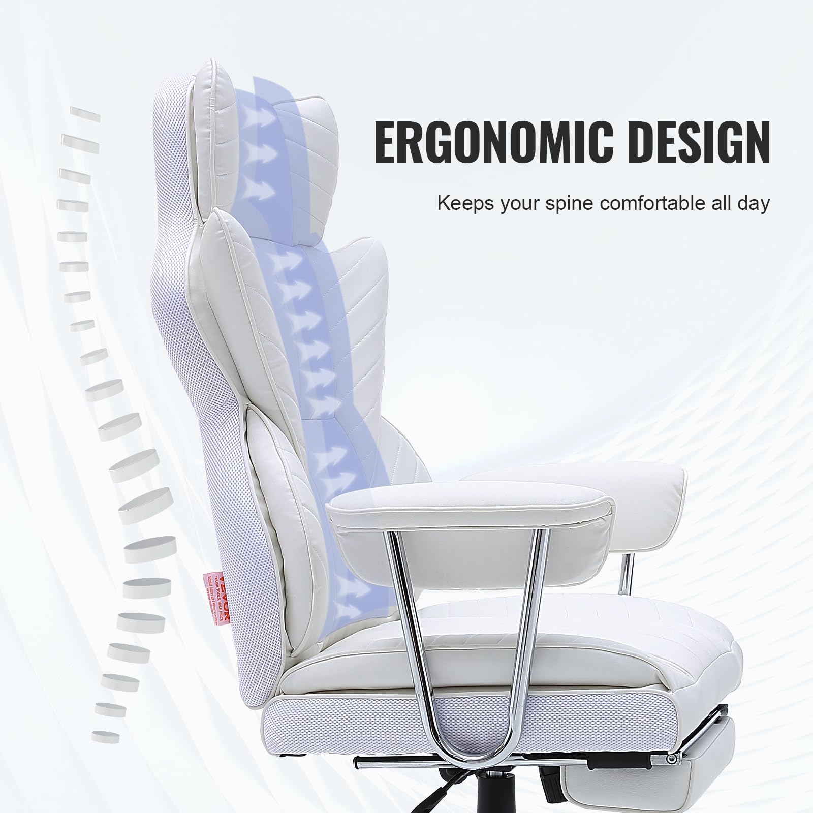 Foto 4 pulgar | Silla De Oficina Vevor Reclinable Con Reposapiés De Piel Sintética Blanca - Venta Internacional.