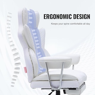 Foto 3 | Silla De Oficina Vevor Reclinable Con Reposapiés De Piel Sintética Blanca - Venta Internacional.