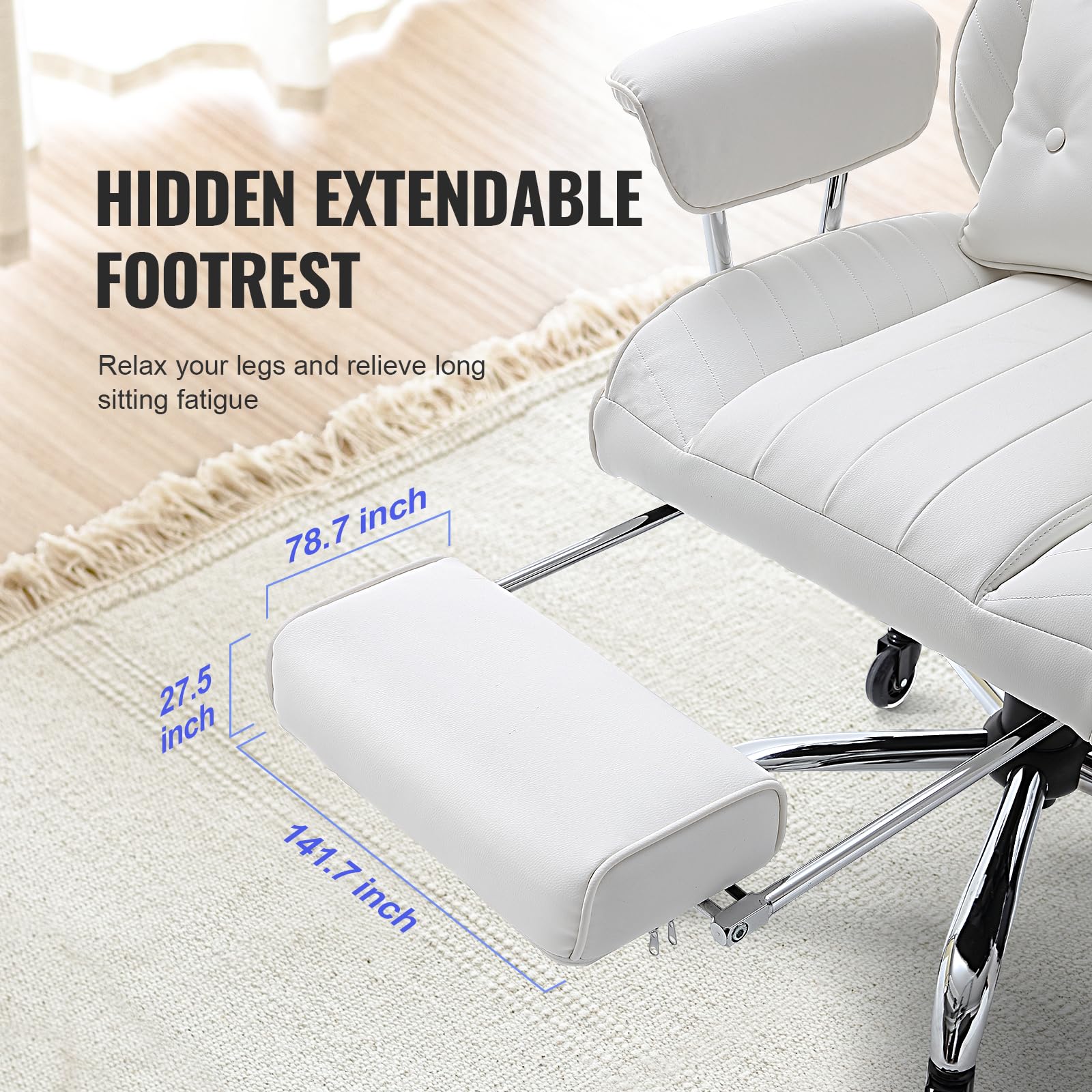 Foto 5 pulgar | Silla De Oficina Vevor Reclinable Con Reposapiés De Piel Sintética Blanca - Venta Internacional.