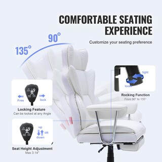 Foto 6 | Silla De Oficina Vevor Reclinable Con Reposapiés De Piel Sintética Blanca - Venta Internacional.