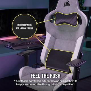 Foto 3 | Silla Para Videojuegos Corsair T3 Rush Fabric 2023 Con Cojín Cervical Gris - Venta Internacional.